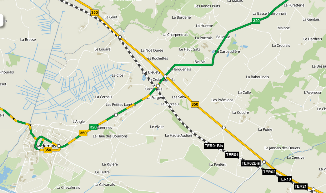Tracé des lignes de car Aléop zoomé sur Cordemais